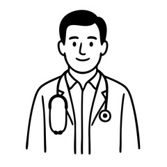 Fototapeta premium Black and white coloring illustration of a doctor with a stethoscope.