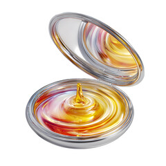 Glossy Face Cream Jar with Colorful Serum Swirl Isolated on Transparent Background

