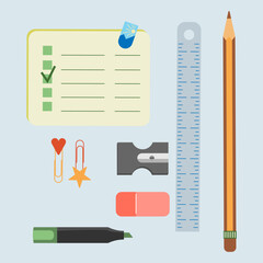 Checklist, pencil, highlighter, ruler, and office stationery. For planners, to do lists, productivity themes, and study visuals.