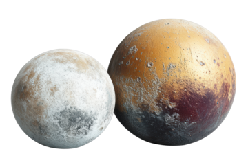 Two-tone space planets showing icy light side and molten dark surface, portraying cosmic duality