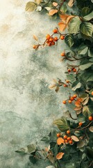 Berry Branch on Textured Wall Floral Autumn Background