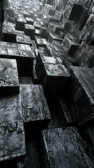 Abstract Arrangement of Dark Stone Cubes with Texture and Light