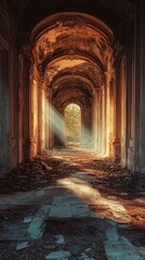 Walking Through an Old Hallway with Light Shining in