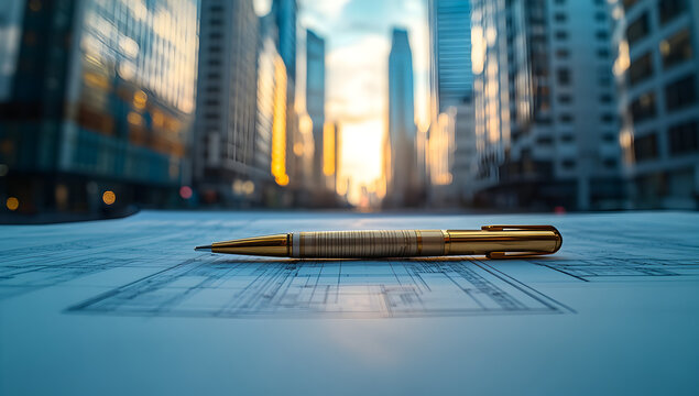 Commercial Property Development Planning Depicting Developers and Investors Collaborating Over Blueprints for Office Complex Construction and Strategic Investment Decisions