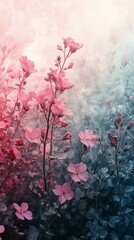 Blooming Flowers with Pink Petals in a Dreamy Haze