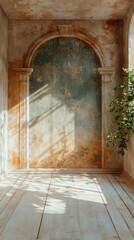 Empty Room with Arch and Plant Decoration, Natural Light