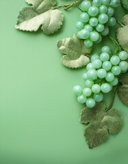 Pale lilac glitter grapes on pale lilac background with copy space. Generated image