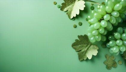 Pale lilac glitter grapes on pale lilac background with copy space. Generated image