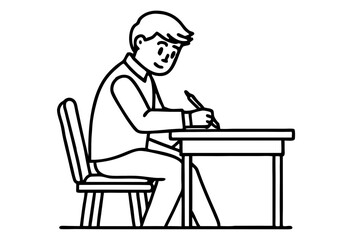 Fototapeta premium Minimalist Line Art of Person Writing at Desk with Focused Expression – Study and Productivity Illustration