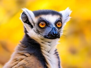 Naklejka premium Ring Tailed Lemur Portrait Closeup Golden Background Wildlife Animal Photography