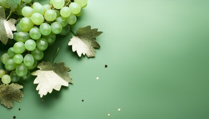 Pale lilac glitter grapes on pale lilac background with copy space. Generated image