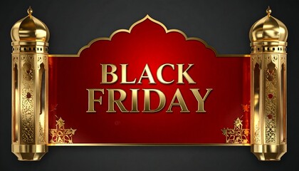 Gold-accented red banner with Black Friday text