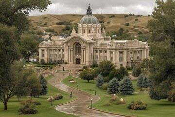 Fototapeta premium Grand Civic Architecture: A Majestic Building Surrounded by Lush Greenery