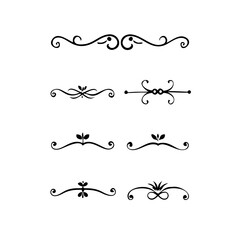 Gold text dividers doodle set. Wedding decorative elements. Divider ornament, borders, floral, vintage line separators. Hand drawn vector illustration isolated on white background. Set page dividers.
