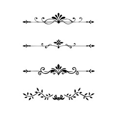 Obraz premium Gold text dividers doodle set. Wedding decorative elements. Divider ornament, borders, floral, vintage line separators. Hand drawn vector illustration isolated on white background. Set page dividers. 