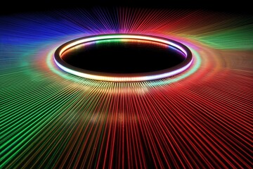 Abstract Neon Ring: A Radiant Circle of Vibrant Colors Against a Striped Background