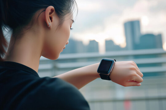 Woman Checking Fitness Data on Smartwatch