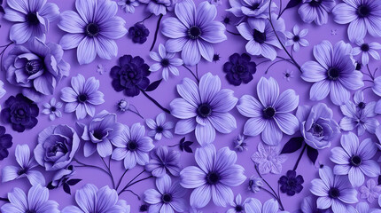 Beautiful Purple 3D Flowers Seamless Pattern Background