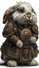 white fluffy rabbit as the EVil Attila the Hun, king of the huns