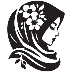 Elegant islamic woman with flowers in her hair silhouette illustration