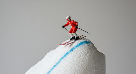 Miniature Skier on Styrofoam Mountain A Creative Winter Sports Scene