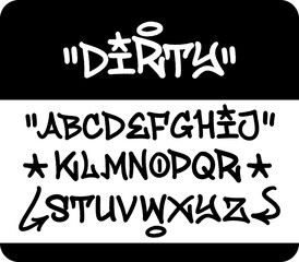 Graffiti tag “Dirty” with spray paint effect and drip details. Transparent background, perfect for streetwear, stickers, or bold urban visuals.