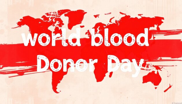 World Blood Donor Day graphic. Red world map, bold text