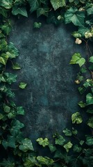 Ivy Growing on a Wall Green Leaves and Dark Background