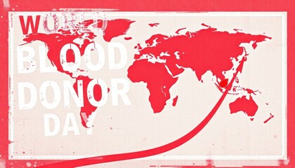 World Blood Donor Day graphic. Red world map, text overlay