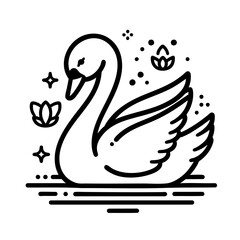 Elegant Swan Line Art: Graceful Bird in Water