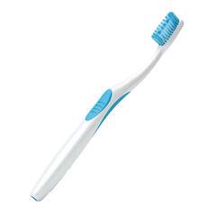 Close-up showcases a white and blue toothbrush with soft bristles on a transparent background, representing dental hygiene and care.