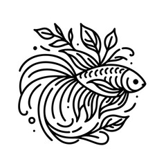 Obraz premium Elegant Betta Fish Line Art: Aquatic Animal Drawing