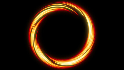 Circle vibrant hues of orange create a dynamic scene, Abstract circle flow light of colorful particles through neon portal.