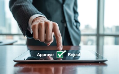 Businessman Approving Project on Tablet Decision Making, Approval Process