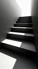 Ascending Steps Defined by Stark Black and White Planes Emphasizing Linear Progression and Geometric Forms