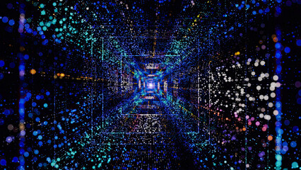 Fantastic animate of an astral tunnel or travel wormhole with neon lights and brights. Concept of space, energy , Abstract colorful vortex time portal background.