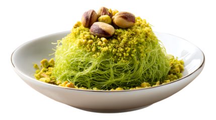 Turkish dessert antep kadayif pistachio kadayif isolated on a white background
