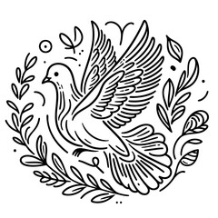 Obraz premium Elegant Dove in Floral Frame: A Symbol of Peace