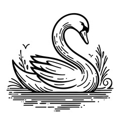 Elegant Swan in Black and White Line Art