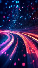 Glowing Light Streaks Abstract Background with Colorful Stars
