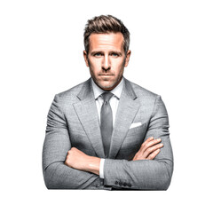 Confident Businessman Posing in Stylish Suit with a Serious Expression