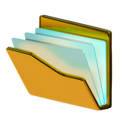3d folder glowing icon on png transparent background.