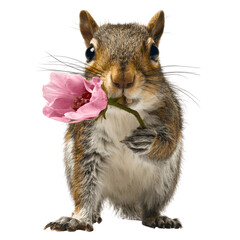 Squirrel Holding Flower in Its Mouth with Charming Expression