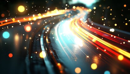 Vibrant Night Cityscape Colorful Lights and Motion Trails Creating an Abstract Urban Landscape