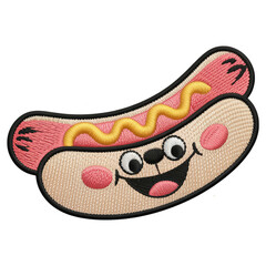 Smiling hot dog with mustard and pink cheeks cartoon