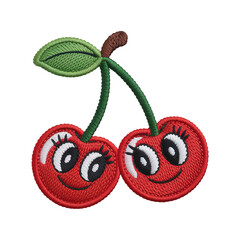 Smiling red cherries with green leaf image