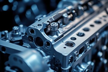 Close-Up of Modern Engine Block with Metallic Detail
