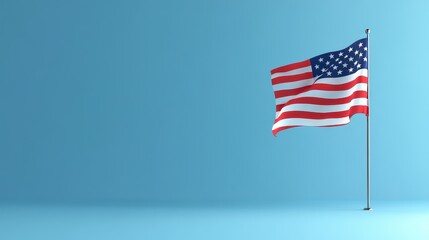 Obraz premium Us flag with waving light blue background. Patriotic graphic for websites.