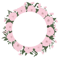 Wreath of white roses. Beautiful floral frame. Template for greeting cards. Vector background.