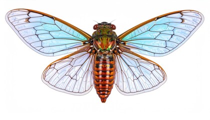 Detailed cicada with vibrant wings